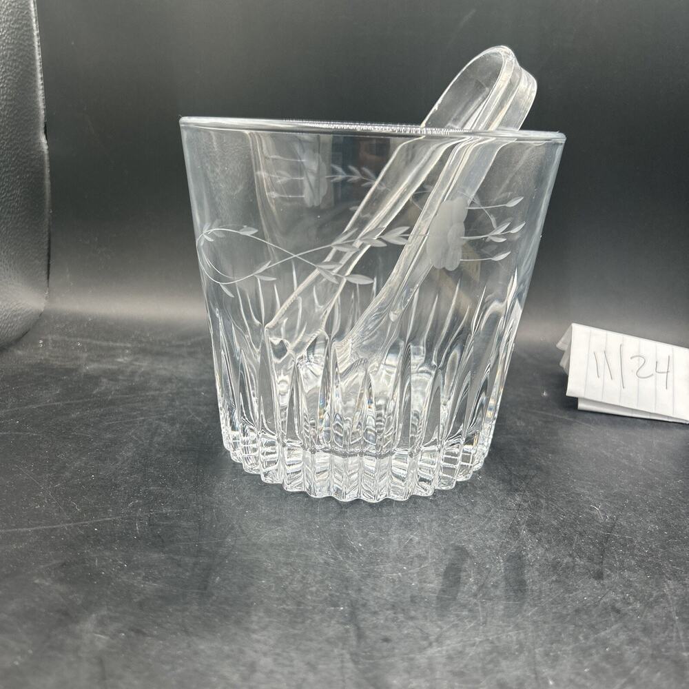 VTG Etched Crystal Ice Bucket Princess House Heritage Pattern Lead Crystal